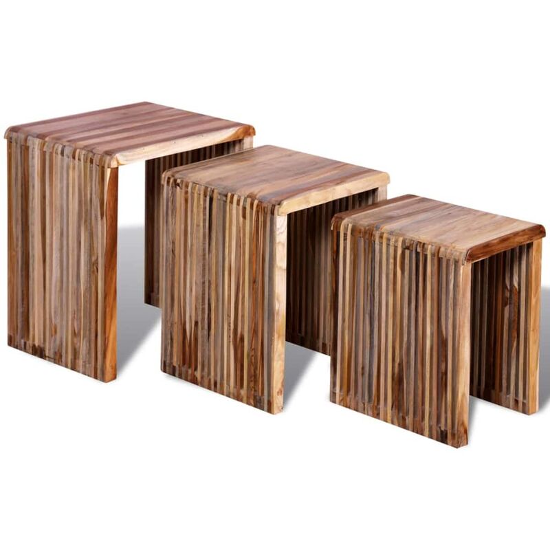 Set de 3 mesitas apilables de madera maciza reciclada HAXD08942 - Hommoo