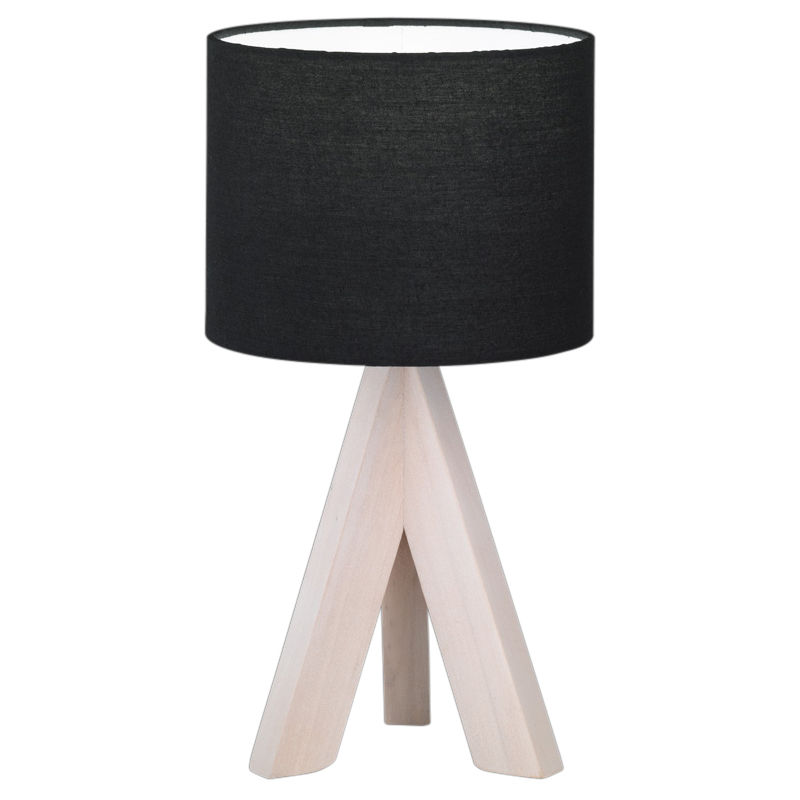 Lámpara de sobremesa de madera y tela negra modelo Ging E14 (Trio Lighting 50741002)