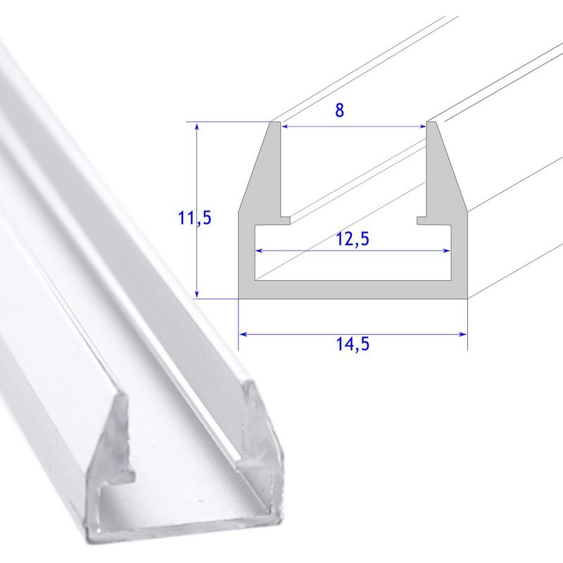 perfil aluminio tira led estante cristal 8 mm barra 2 metros - Jandei