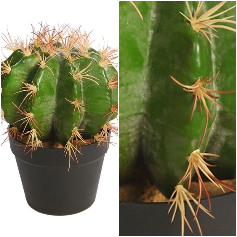Planta Cactus Barril artificial con maceta. Realista. Altura 30 Cm