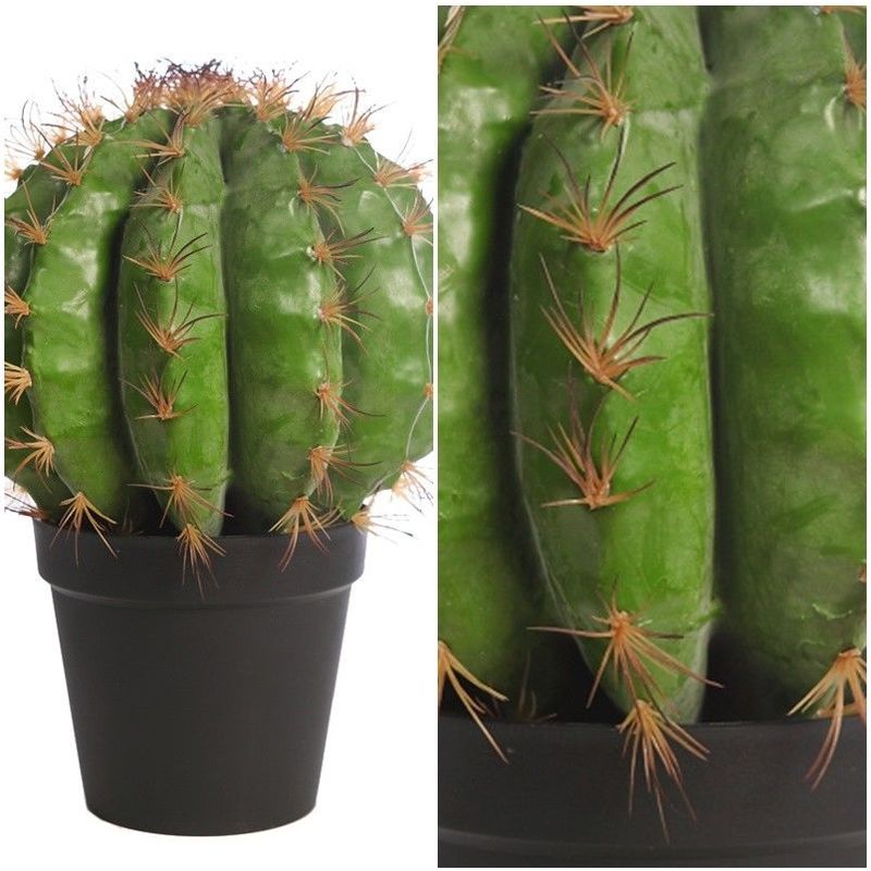 Planta Cactus Barril artificial con maceta. Realista. Altura 48 Cm