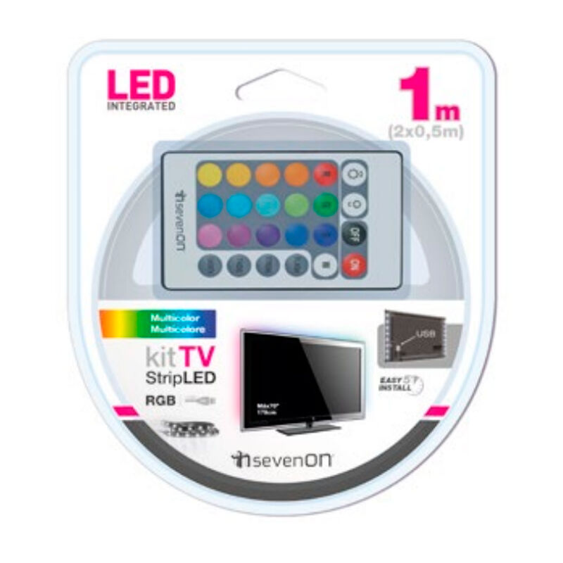 7hsevenon - Tira LED adhesiva colores c/mando TV 1m