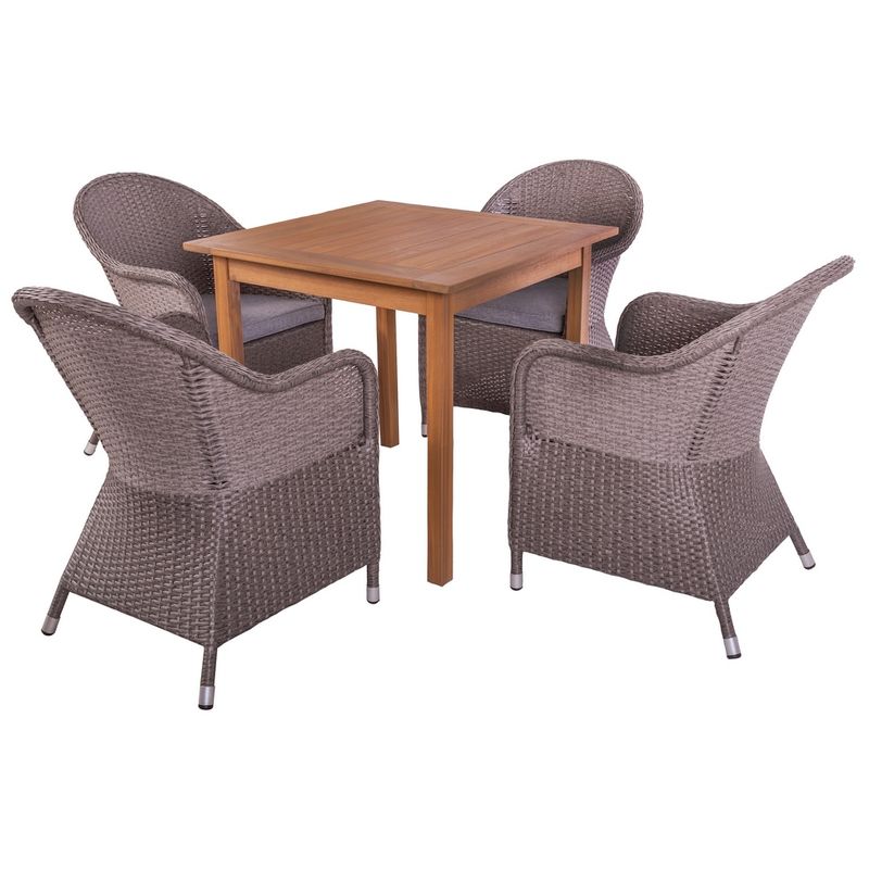 Conjunto de mesa de comedor cuadrada y 2 sillones en gris de rattan y madera - LOLAHOME