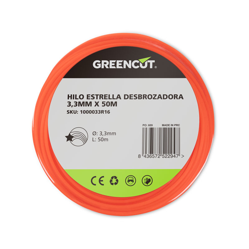 Greencut - Hilo estrella 3,3mm x 50m desbrozadora