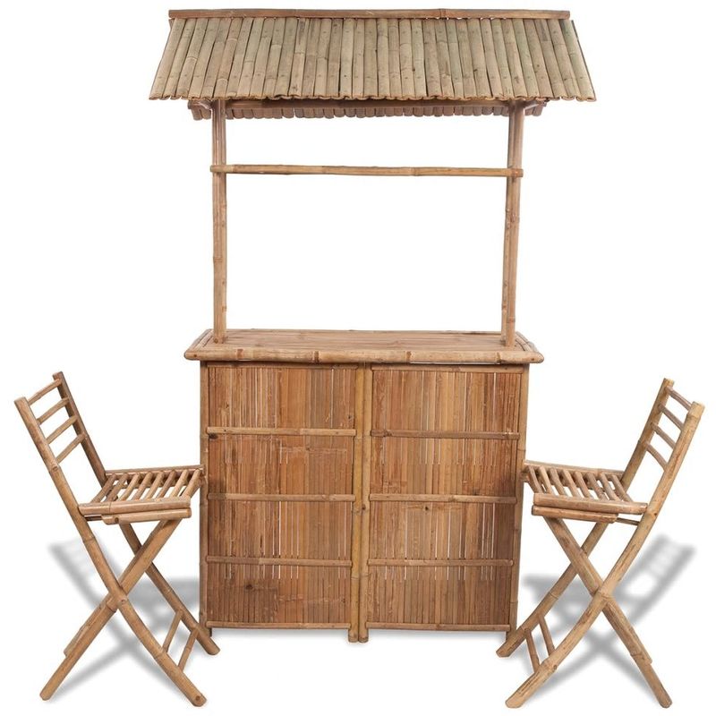 Hommoo Juego de barra y sillas de bar de jardín 3 piezas de bambú