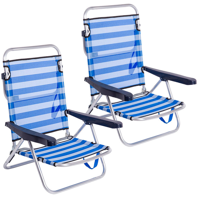 Pack de 2 sillas de playa cama de 4 posiciones azul de aluminio y textileno - LOLAHOME