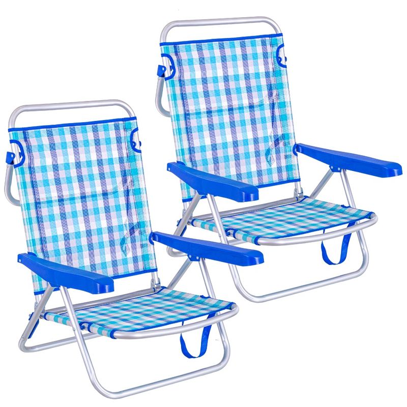Pack de 2 sillas de playa convertibles en cama azules de aluminio y textileno - LOLAHOME