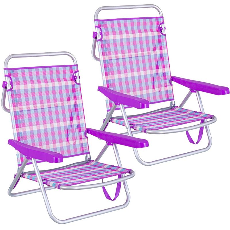 Pack de 2 sillas de playa convertibles en cama lilas de aluminio y textileno - LOLAHOME