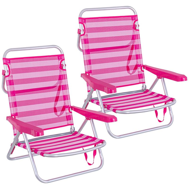 Pack de 2 sillas de playa convertibles en cama rosas de aluminio y textileno - LOLAHOME