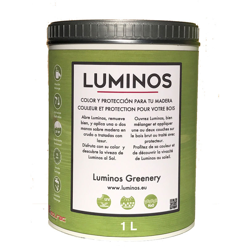 LUM1107 - GREENERY Lasur al Agua Protector Madera Exterior. color Verde hierba. 1L - Luminos