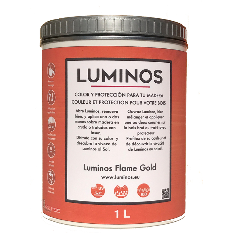 Luminos LUM1111 - FLAME GOLD Lasur al Agua Protector Madera Exterior Color Naranja. 1L