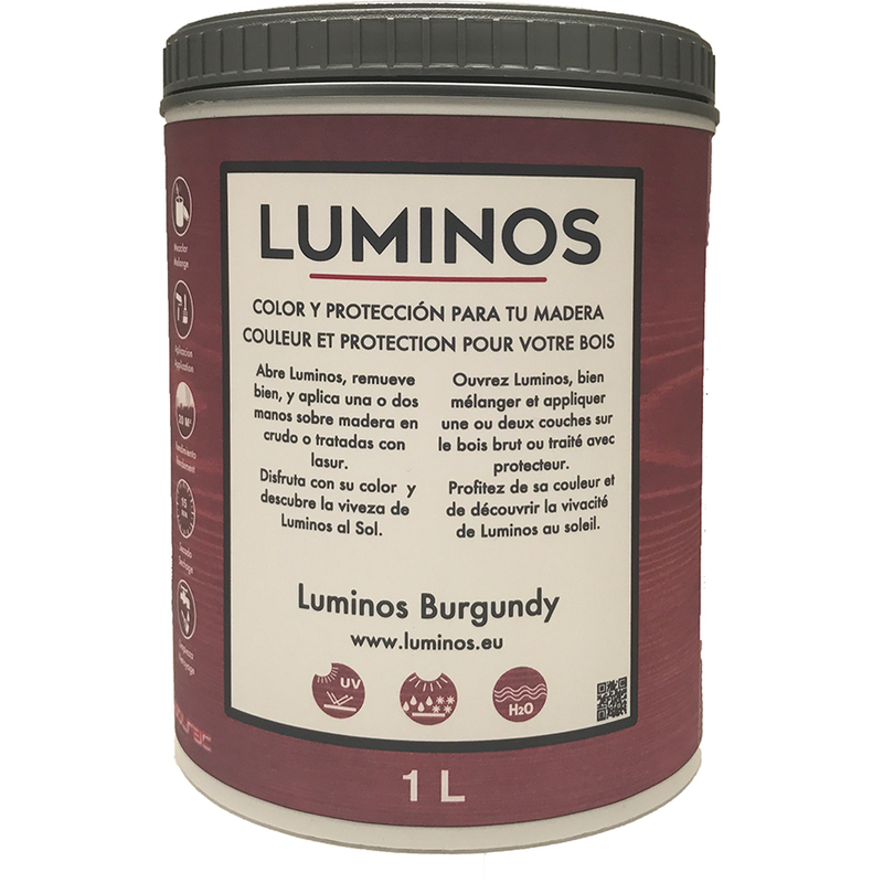 Luminos LUM1112 - BURGUNDY Lasur al Agua Protector madera Exterior, color Borgoña. 1L