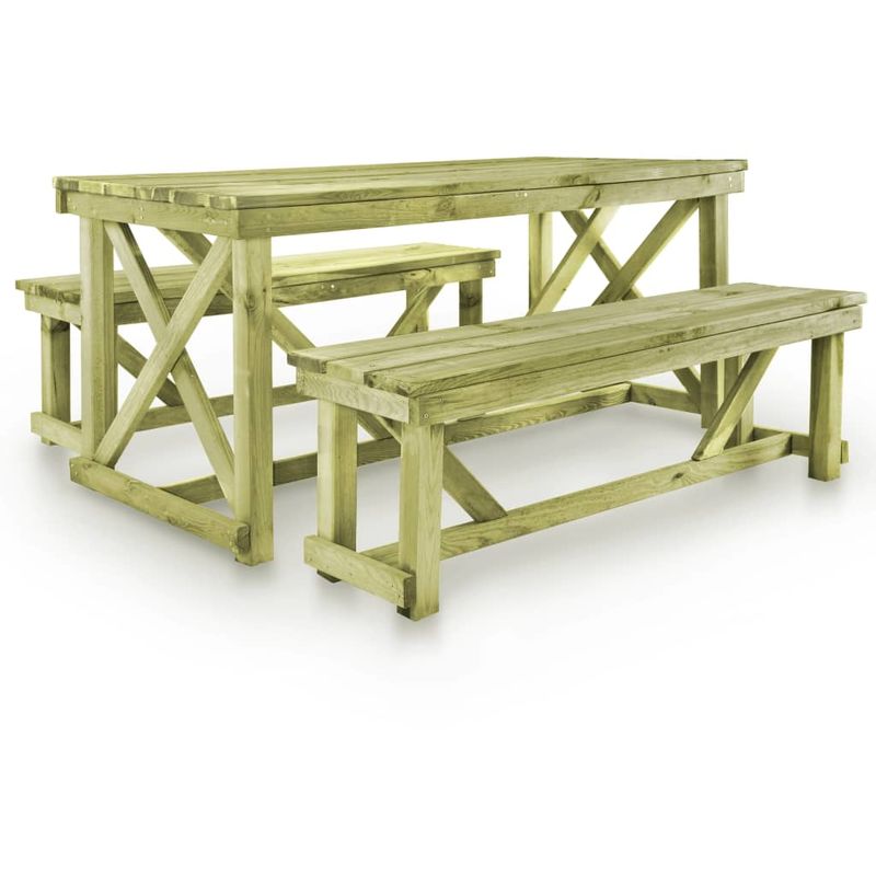 Mesa de jardín con 2 bancos madera - Marrón - Vidaxl