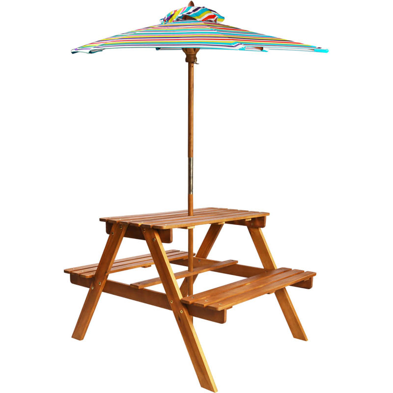 Mesa de pícnic infantil y sombrilla acacia maciza 79x90x60 cm - Marrón - Vidaxl