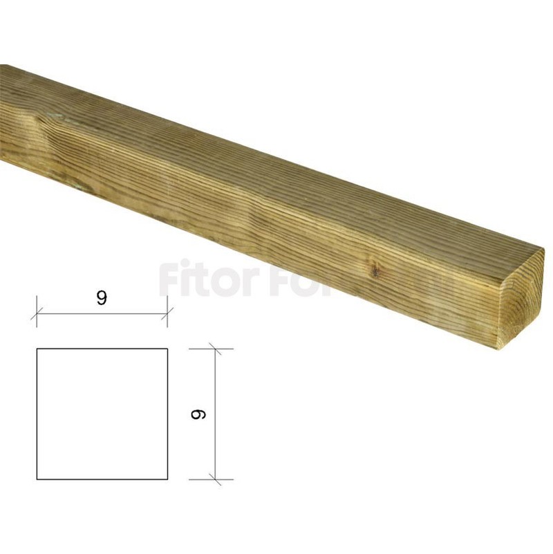 Poste de madera cuadrado tratado y 9x9x80cm - FITOR FORESTAL