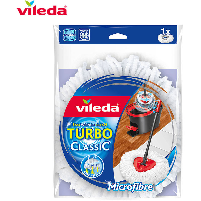 Vileda Easy Wring & Clean Turbo - Juego de fregona, color negro y rojo + Vileda  TURBO 2in1 - Recambio Microfibras y Poliamida : : Hogar y cocina