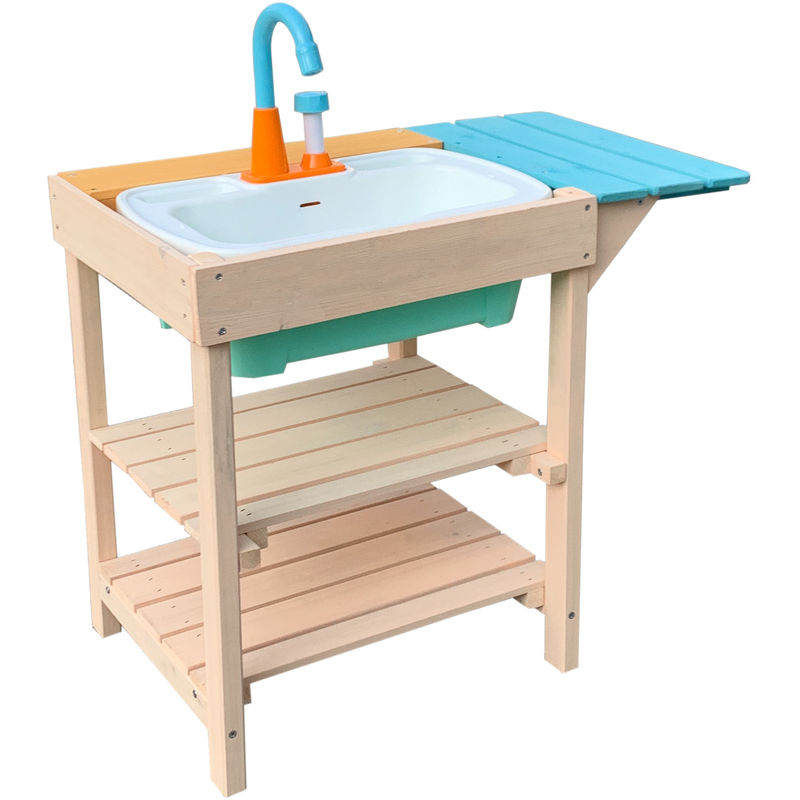 Wiltec - Cocina de madera de juguete para niños adecuada para exterior, jardín o terraza, con fregadero