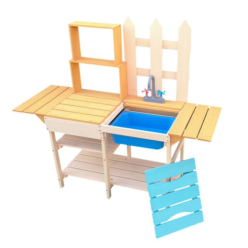 Cocina de madera para niños 109,2x40,4x98,6cm con estantería, para jugar en jardín, balcón o terraza