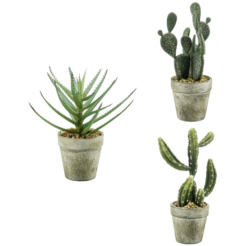 Emerald Set de cactus - aloe vera artificiales en maceta 3 piezas