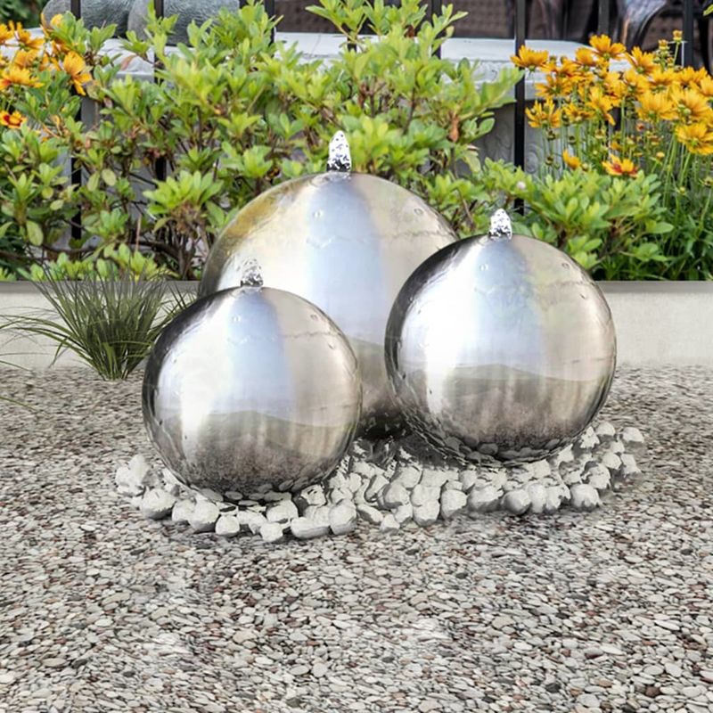 Fuentes de jardín esféricas 3 unidades con LED acero inoxidable - Hommoo