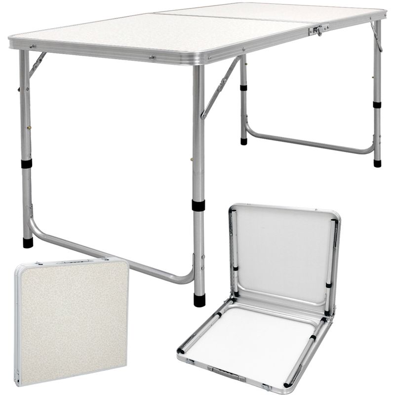Mesa de camping jardín plegable tabla de jardín aluminio 120 cm blanco / crema - ECD GERMANY