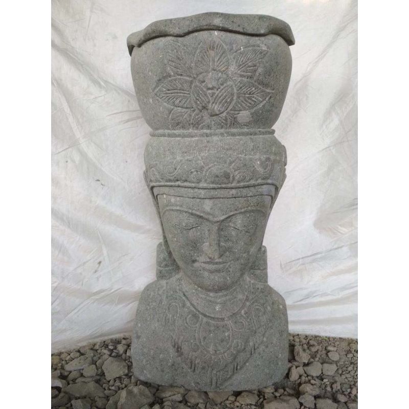 Estatua jardin macetero diosa balinesa de piedra volcánica 80 cm - WANDA COLLECTION