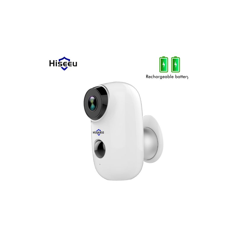 Hiseeu Batería inalámbrica recargable CCTV Wifi IP Cámara al aire libre IP65 Cámara de seguridad para el hogar a prueba de agua PIR Alarma de
