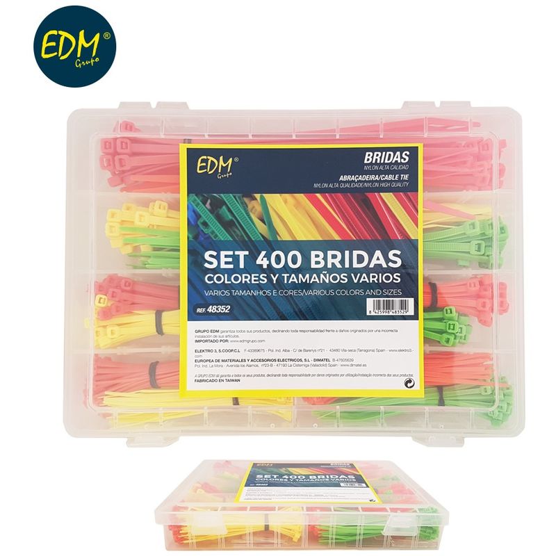 Set de 400 bridas colores y tamaños varios presentacion en caja - EDM