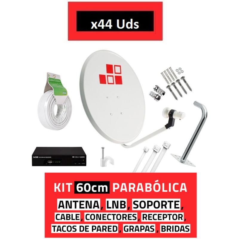 44U Kit Parabólica 60cm + LNB + Soporte + Cable + Receptor