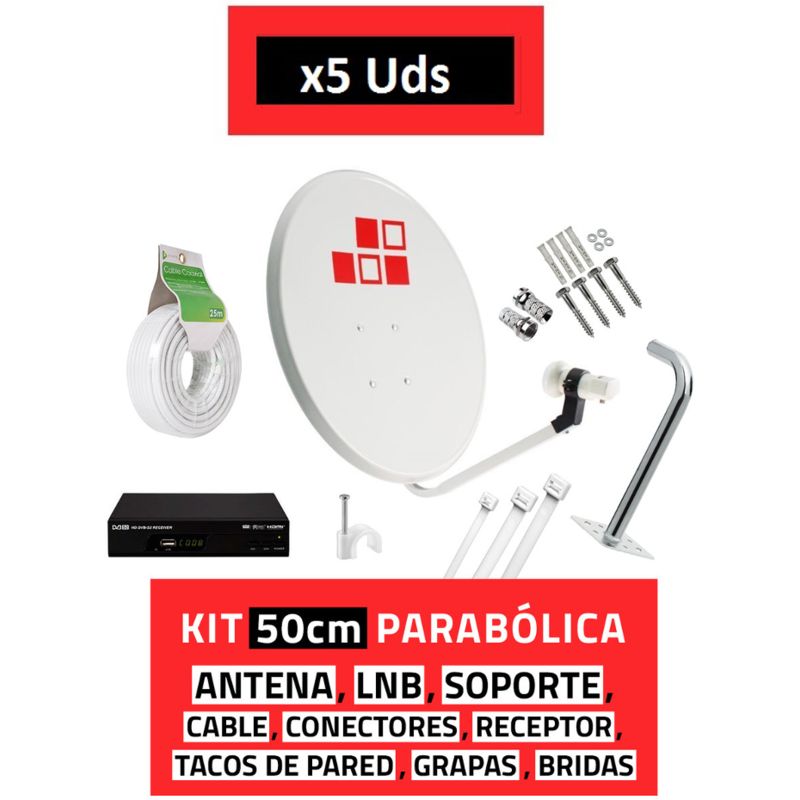 5U Kit Parabólica 50cm + LNB + Soporte + Cable + Receptor - DIESL.COM
