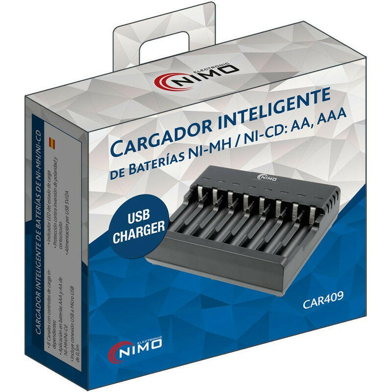Nimo - Cargador Baterias AA AAA NiCd NiMh 8 Baterias Independientes