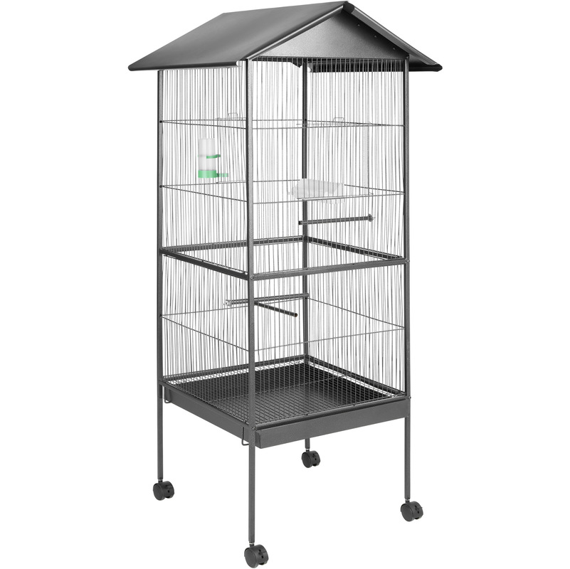 Tectake - Pajarera 162cm altura - jaula para canarios, jaula para loros, jaula para pájaros - antracita